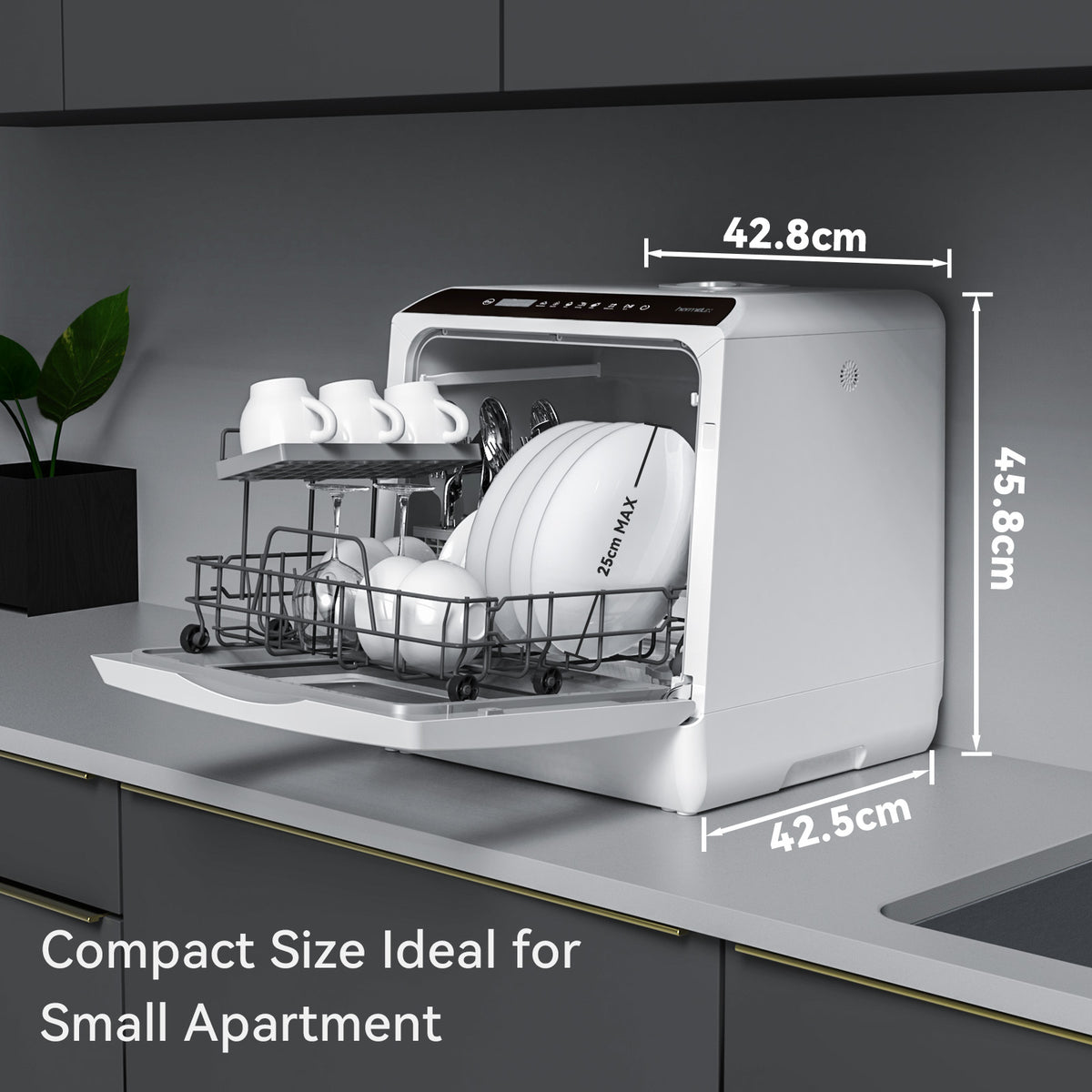 Hermitlux Table Top Dishwasher Mini Countertop Dishwasher With 4 Plac