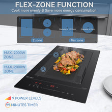 Load image into Gallery viewer, Hermitlux Induction Hob 2 Zones, Built-in Electric Hob with Flex Zone，2800W Electric Cooktop with 9 Power Level, Touch Controls with Child Lock, Boost--IM2F
