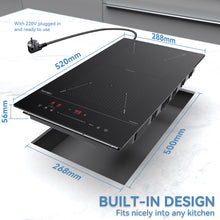 Lade das Bild in den Galerie-Viewer, Hermitlux Induction Hob 2 Zones, Built-in Electric Hob with Flex Zone，2800W Electric Cooktop with 9 Power Level, Touch Controls with Child Lock, Boost--IM2F
