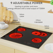 Lade das Bild in den Galerie-Viewer, Hermitlux Ceramic Hob 59cm, Ceramic Hob 4 Zones with Dual and Oval Zones, 9 Heat Settings, Touch Control &amp; Timer, Child lock, Suitable for all pans, No plug--HVC4S01
