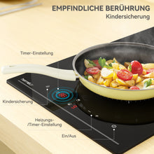 Lade das Bild in den Galerie-Viewer, Hermitlux Ceramic Hob 28.8cm, Ceramic Hob 2 Zones with 9 Power Levels, Touch Control &amp; Timer, Child Lock, Suitable for all Pots and Pans, 3300W--HVC2T01
