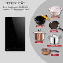 Load image into Gallery viewer, Hermitlux Ceramic Hob 28.8cm, Ceramic Hob 2 Zones with 9 Power Levels, Touch Control &amp; Timer, Child Lock, Suitable for all Pots and Pans, 3300W--HVC2T01
