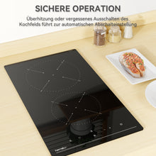 Lade das Bild in den Galerie-Viewer, Hermitlux Ceramic Hob 28.8cm, Ceramic Hob 2 Zones with 9 Power Levels, Touch Control &amp; Timer, Child Lock, Suitable for all Pots and Pans, 3300W--HVC2T01

