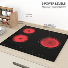 Lade das Bild in den Galerie-Viewer, Hermitlux Ceramic Hob 3 Zones 60cm, Build-in Ceramic Hob with 9 Power Llevels, Touch Control &amp; Timer, Safety Lock, Double Ring Heating, 5200W--VM3T

